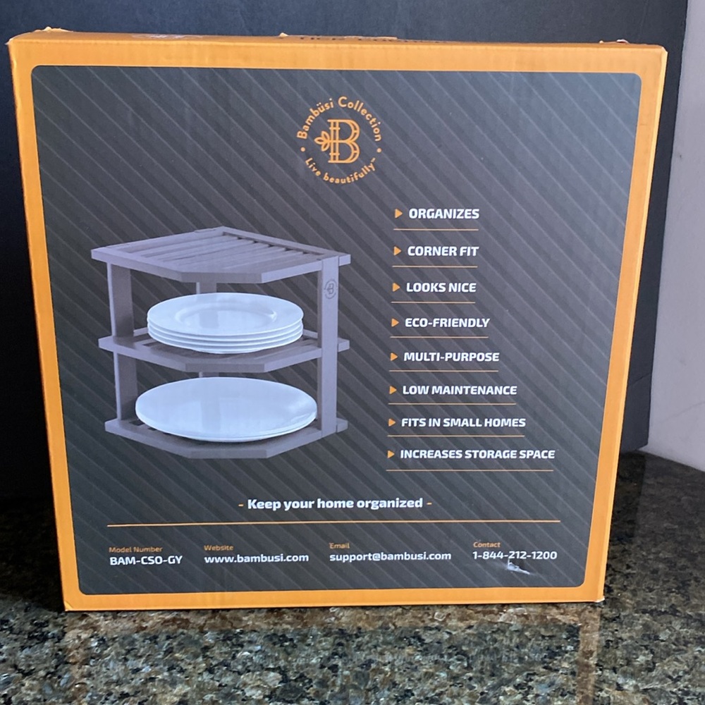 Bambusi Collection 3-Tier Corner Shelf- Gray